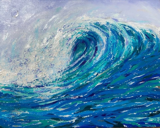 Moonlight Wave (sold), Shell and Acrylic by Amy-Lauren Lum Won - Kauai fish art, Hawaii fish paintings